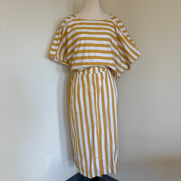 TELA Yellow Stripe Set Pencil‎ Skirt Oversize Top Button Cotton Size L - Picture 1 of 16